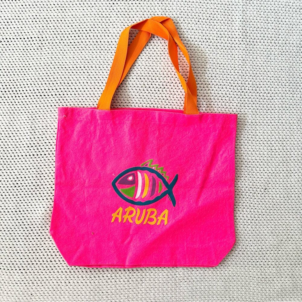 Miro Unit Alla Hot Pink Aruba Destination Souvenir Vibrant Fish Tote NWT 90s